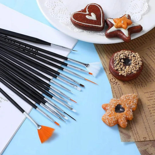 Set 15 Perii Manichiură Pedichiură Zola Designuri Precise Perii Sintetice Moi Mânere Din Plastic Negru