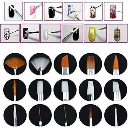Set 15 Perii Manichiură Pedichiură Zola Designuri Precise Perii Sintetice Moi Mânere Din Plastic Negru