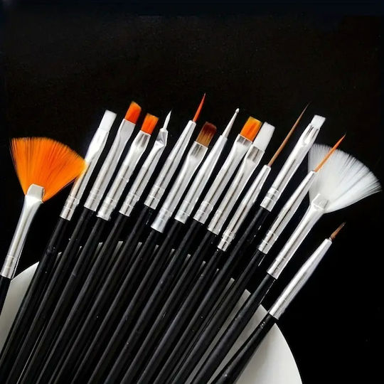 Set 15 Perii Manichiură Pedichiură Zola Designuri Precise Perii Sintetice Moi Mânere Din Plastic Negru