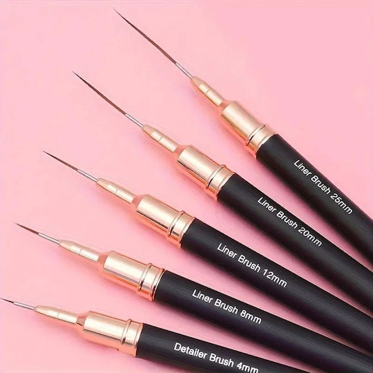 Set 5 Manicure Pedicure Brushes Zola Plastic Soft Bristles Creating Precise Designs Different Sizes Black