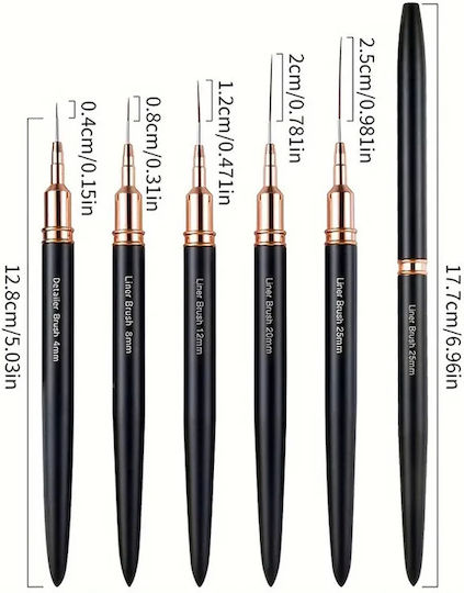 Set 5 Manicure Pedicure Brushes Zola Plastic Soft Bristles Creating Precise Designs Different Sizes Black
