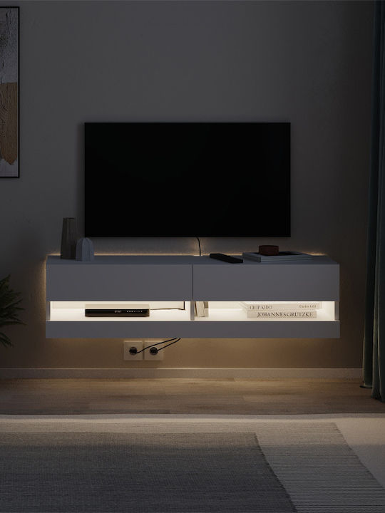 Έπιπλο Τηλεόρασης Moon με Φωτισμό LED Λευκό Μ120xΠ33.8xΥ30cm