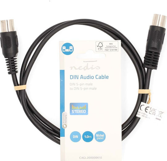 Nedis Audio Cable Din 5 Pin Male To Male 1m Nickel Plated Stable Connection Black