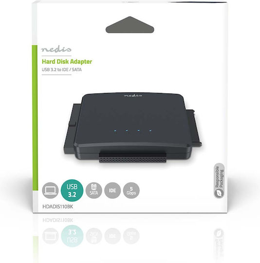 Nedis Usb 3.2 Gen1 Адаптер За Твърд Диск 2.5'' 3.5'' Ide Sata Дискове Черен
