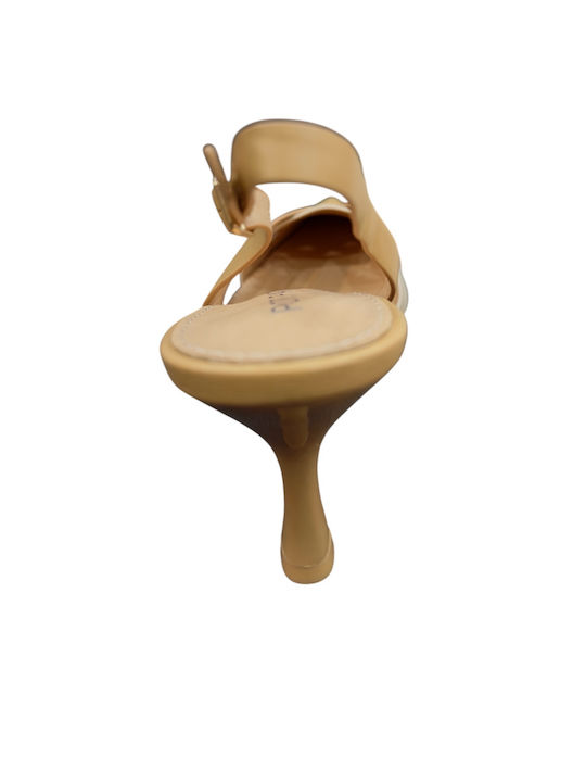 Pointed Toe Heels with Strap & Mid Heel Beige
