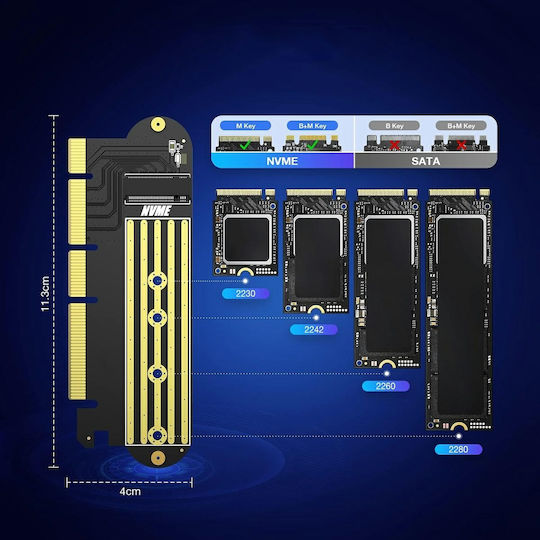 Adaptor M.2 NVMe PCI-E X1 Zola Compatibil Cu Unități M2 2230 2242 2260 2280 64 Gbps Negru