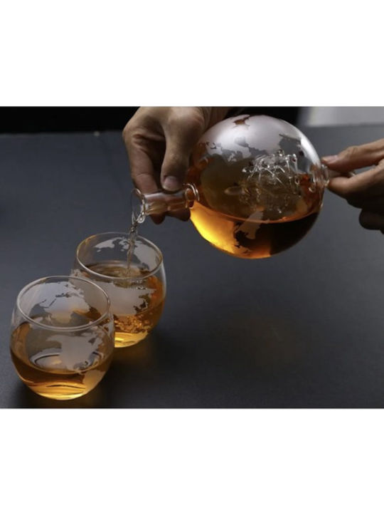 Carafă de Servire din Sticlă pentru Whiskey 22cm cu Dop și Pahare Gri
