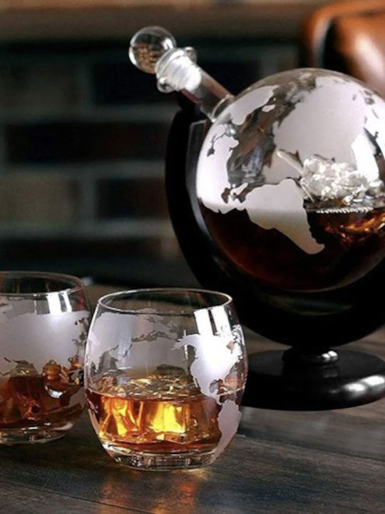Carafă de Servire din Sticlă pentru Whiskey 22cm cu Dop și Pahare Gri