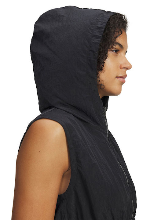 Woven Women's Sleeveless Jacket for Winter Black