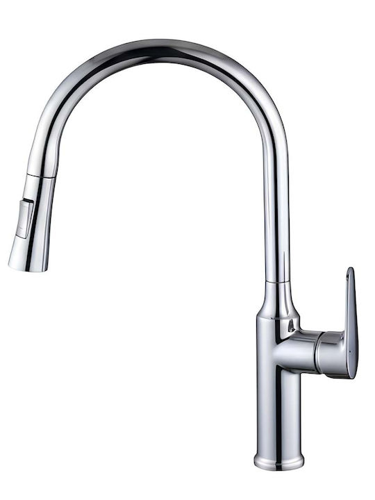 Avizar Extendable Kitchen Faucet Retractable Flexible Nozzle Silver