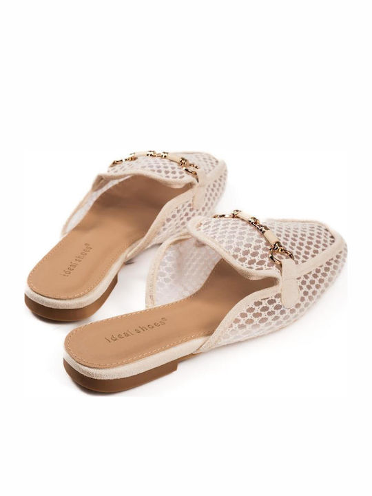 Pantofi Mules Dama Flat Bej