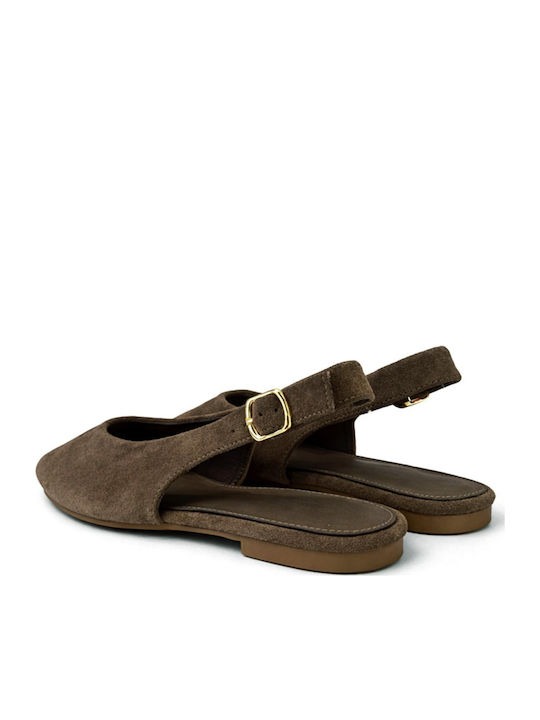 Suede Women's Ballerina Shoes Slingback in Brown Colour