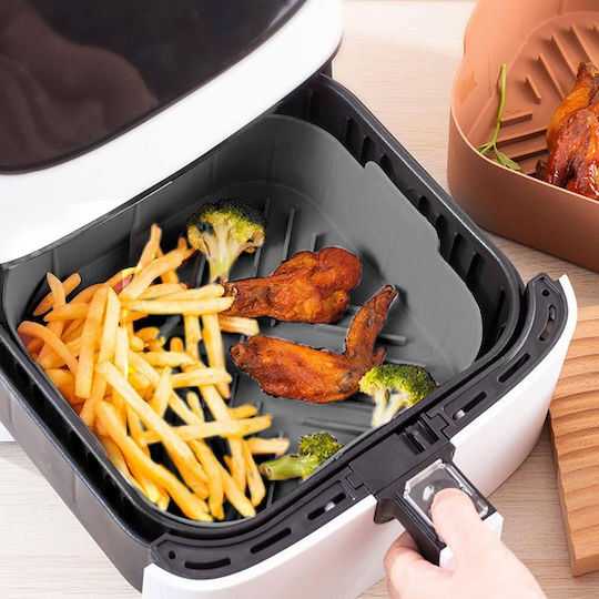 Formă Din Silicon Pentru Air Fryer Cuptor 20 X 20 X 6.5 Cm Mânere Antiaderentă Reutilizabilă Capacitate 1.5l Gri