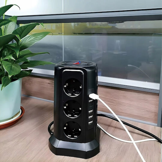 Bandă de Alimentare de Siguranță cu 12 Prize cu USB-A, Comutator și Cablu de 1,8m