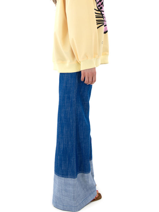 Women C.manolo High Waist Cotton Pantaloons in Straight Leg Style Blue