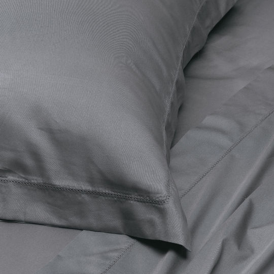 Kentia Cotton Satin Duvet Cover Set 260x240cm King Size with 2 Pillowcases Opulence Gray
