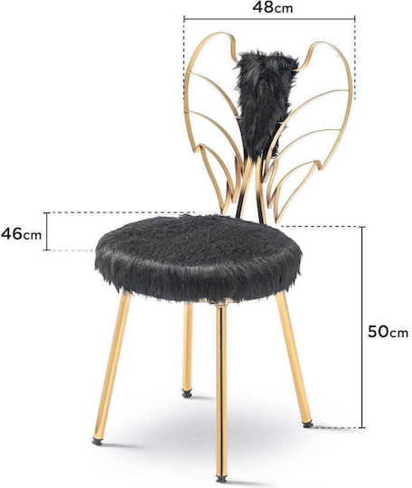 Angel Make-up Stuhl Schwarz/Gold Mit Pelz Sitz 48x50cm