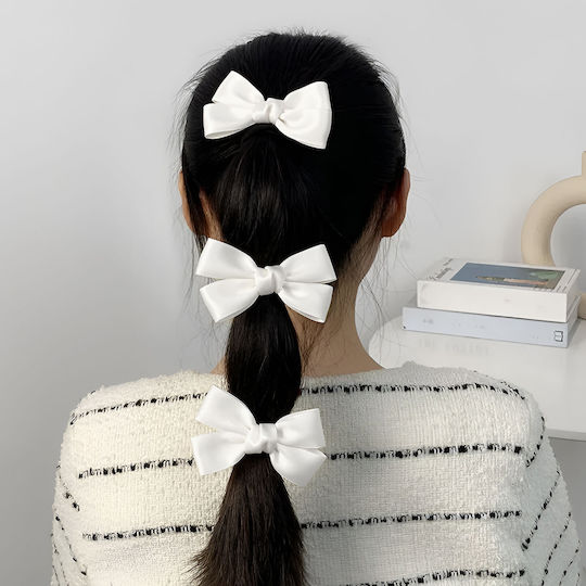 Avizar Set 3 Casual Elastic Hair Bands White Delicate Satin Knot White