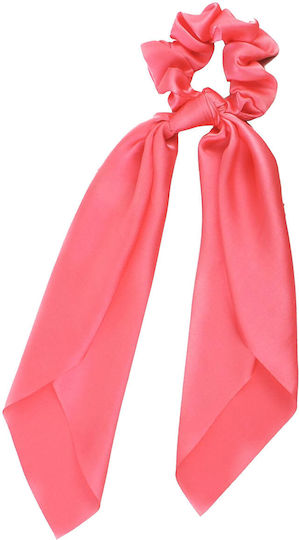 Avizar Scrunchie Eșarfă Lungă Păr Satin Nod Dublu Zburător Roz Coral Coral