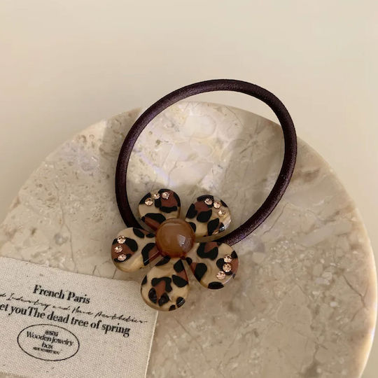 Avizar Casual Elastic Nacreous Flower Hair Contemporary Leopard Pattern Brown Beige