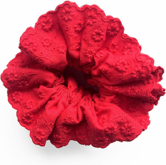 Avizar Scrunchie Clasic Pentru Păr Din Țesătură Brodată Vintage Chic Roșu Roșu