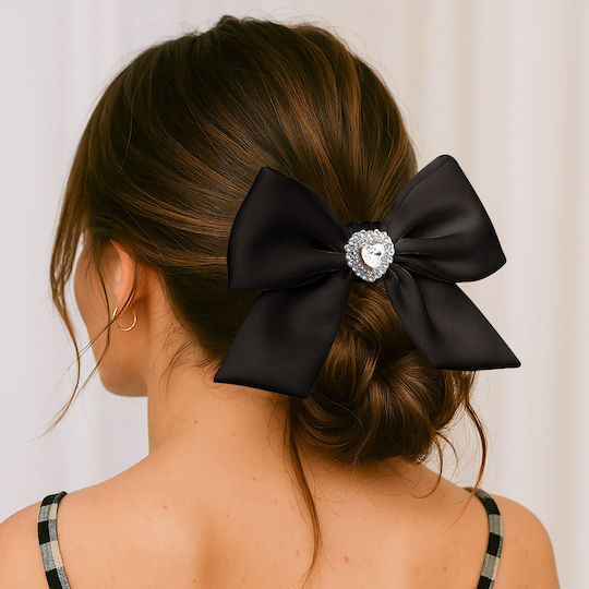Avizar Classic Scrunchie Butterfly Satin Hair Black Diamond Black
