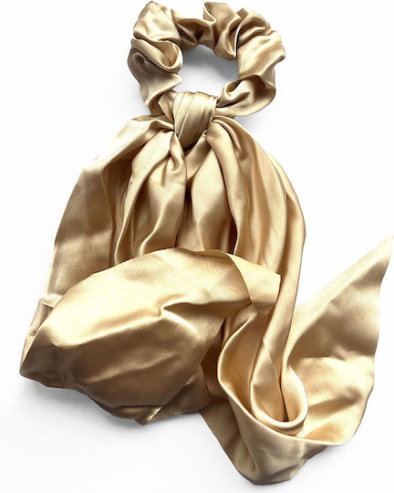 Avizar Scrunchie Long Scarf Hair In Satin Double Knot Flying Beige Beige