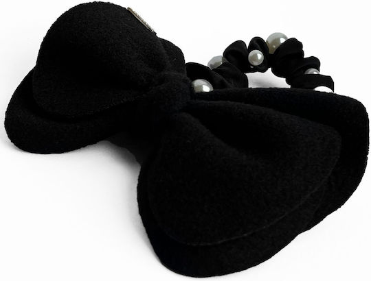 Avizar Scrunchie Elegant Hair In Satin Bow Beads Refined Black Black