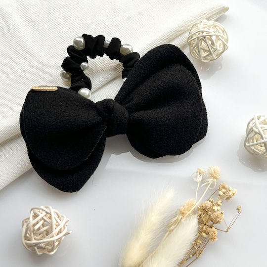Avizar Scrunchie Elegant Hair In Satin Bow Beads Refined Black Black