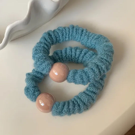 Avizar Classic Scrunchies Duo Mesh Hair Minimalist Pearl Blue Blue
