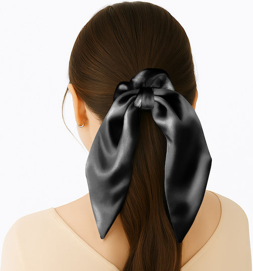 Avizar Scrunchie Short Scarf Hair In Satin Butterfly Elegant Black Black