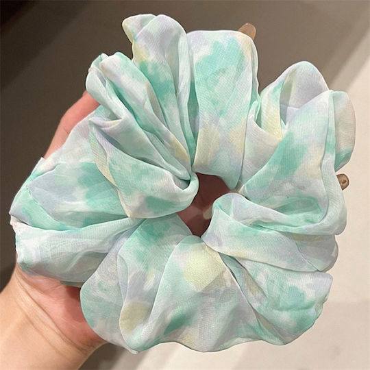 Avizar Scrunchie Maxi Hair In Soft Watercolor Fabric Aesthetic Green Green