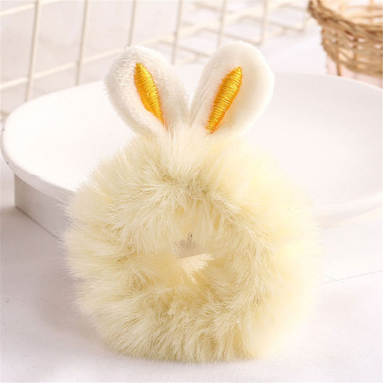 Avizar Klassischer Samt Scrunchy Flauschiges Haar Beiges Kaninchenohren Beiges