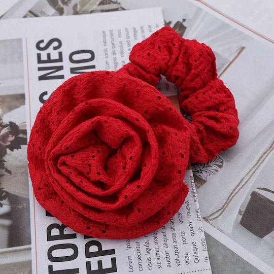 Avizar 3d Pink Scrunchy Vintage Rotes Besticktes Offenes Tüll Haargummi