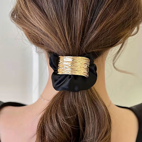 Avizar Classic Scrunchie Elastic Pentru Păr În Husă Satinată Auriu Chic Negru Negru