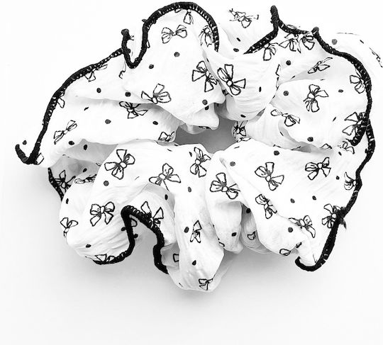Avizar Scrunchie Hair In Crepe Fabric Printed Bow Tie Black White White Black