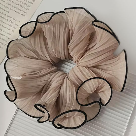 Avizar Ластик За Коса Scrunchie Froufrou Maxi От Мека Кафява Ефирна Тъкан Кафяв Бежов