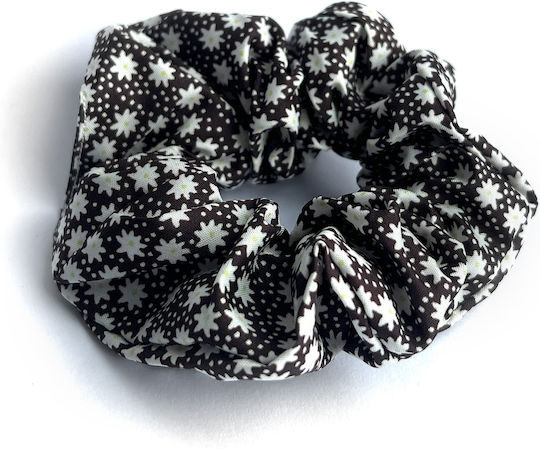 Avizar Classic Scrunchie Hair In Soft Fabric Flowered Delicate Brown Dark Brown