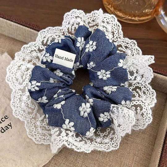 Avizar Classic Scrunchie Elastic Pentru Păr Din Dantelă Denim Casual Albastru Albastru
