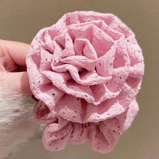 Avizar 3d Pink Scrunchie Vintage Pink Embroidered Open Tulle Hair Pink