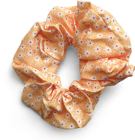 Avizar Classic Scrunchie Hair In Soft Fabric Flowered Delicate Orange Orange