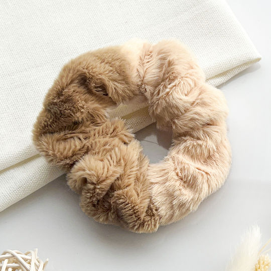 Avizar Lint Scrunchie Hair In Minky Fluffy Duo Cozy Brown Beige