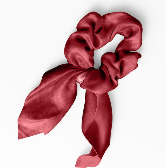 Avizar Scrunchie Short Scarf Hair In Satin Butterfly Elegant Bordeaux Burgundy
