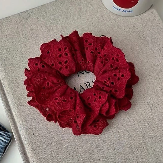 Avizar Classic Scrunchie Vintage Bordeaux Embroidered Fabric Hair Burgundy