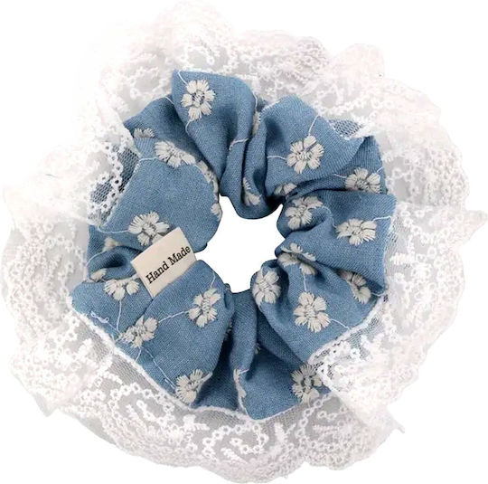Avizar Класически Ластик За Коса Scrunchie В Дънков Плат Ежедневен Светлосин