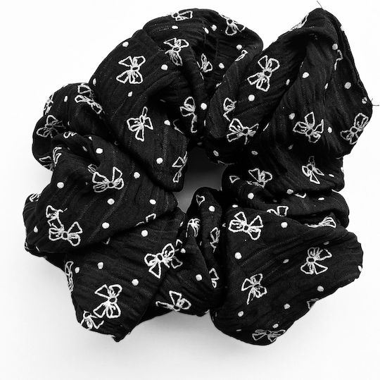 Avizar Scrunchie Clasic Pentru Păr Din Material Creponat Fundă Imprimată Negru Negru