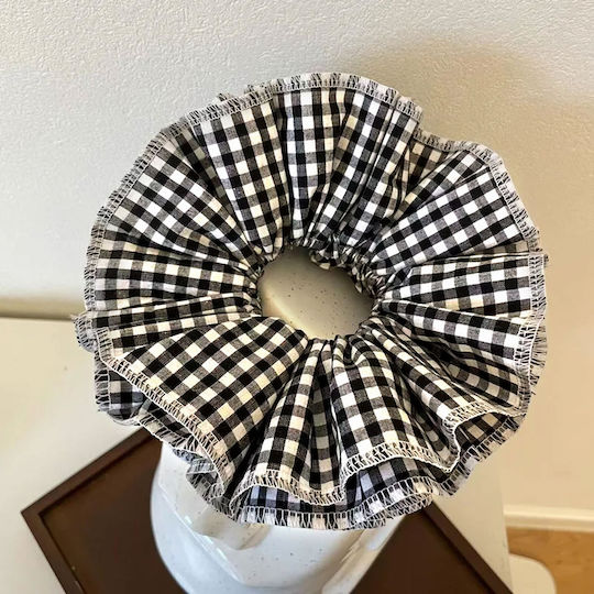 Avizar Scrunchy Maxi Vichy Vintage Schwarz Gefalteter Stoff Haar Weiß Schwarz