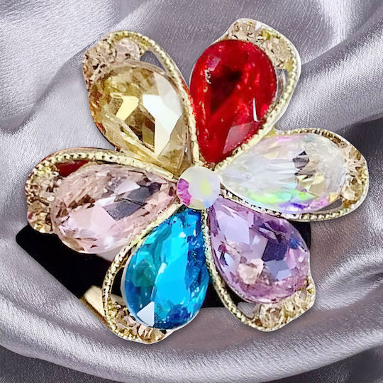 Avizar Casual Elastic Polychromed Refined Rhinestone Glossy Flower Hair Multicolour