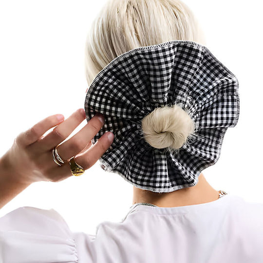 Avizar Scrunchy Maxi Vichy Vintage Schwarz Gefalteter Stoff Haar Weiß Schwarz