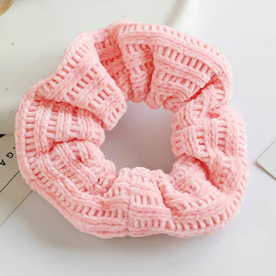 Avizar Classic Scrunchie Pink Retro Knitted Velvet Hair Pink